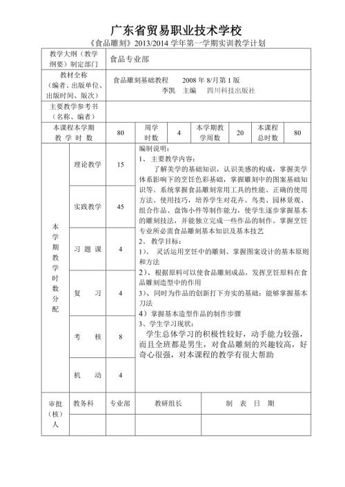 食品雕刻授课计划.doc