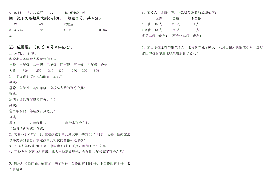 青岛版六年级数学下册第一单元百分数检测试题.doc_第2页