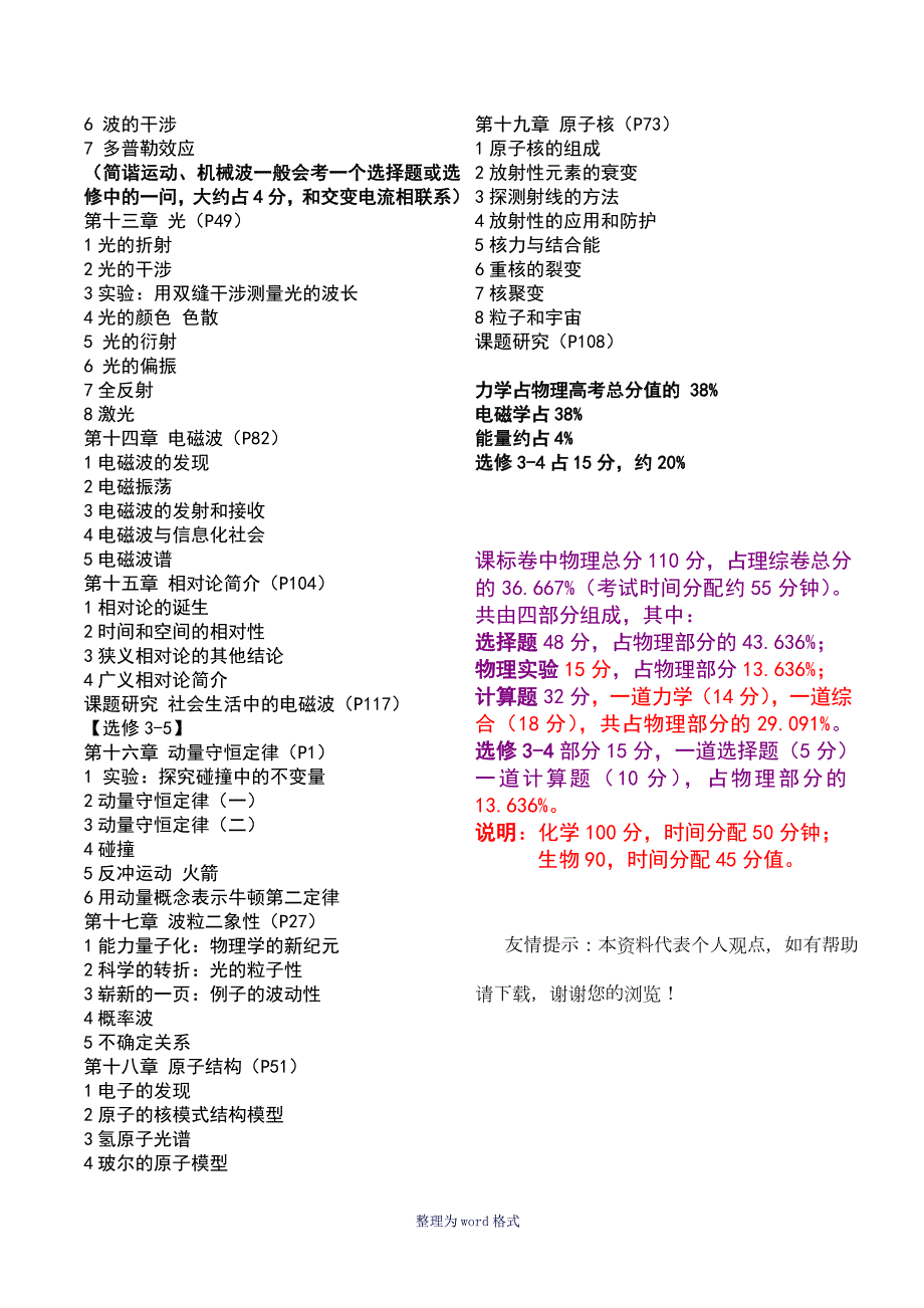 高中物理基本知识及在高考中所占分值分配.doc_第3页