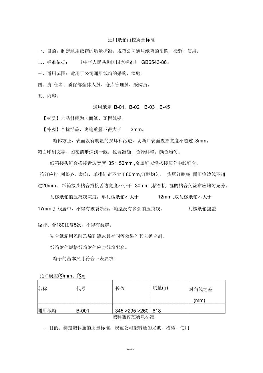 纸箱的内控标准.docx_第1页