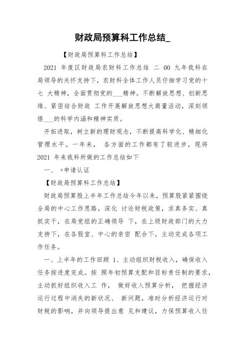 财政局预算科工作总结.docx