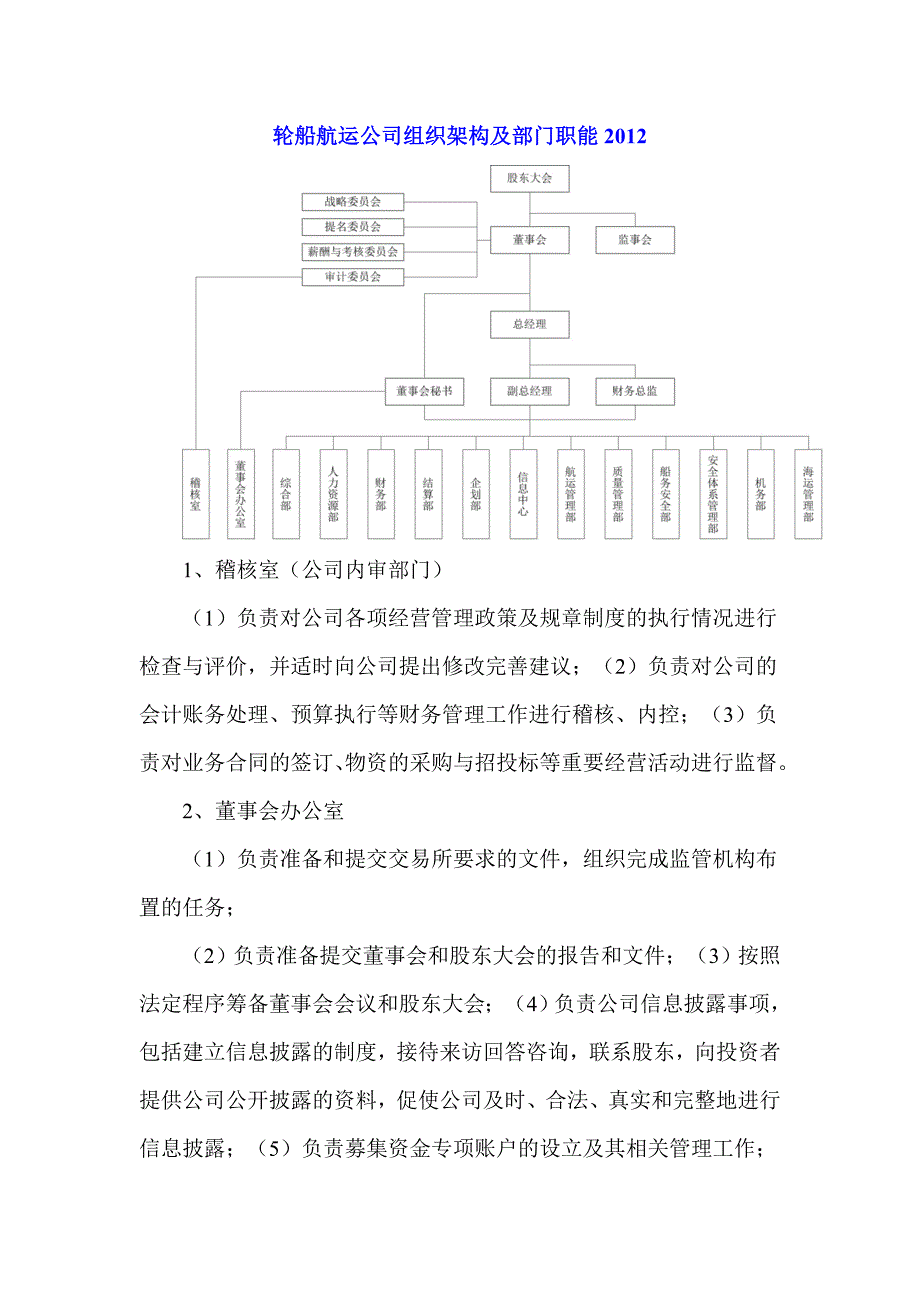 轮船航运公司组织架构及部门职能.doc_第1页