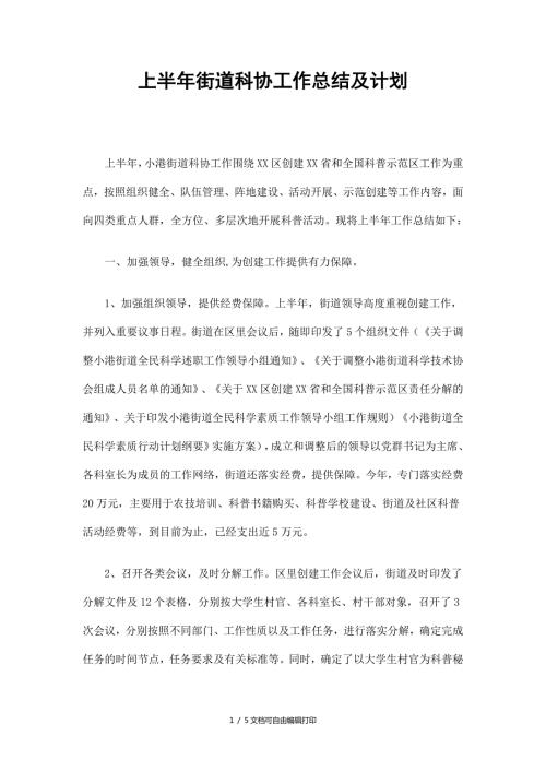 街道科协工作总结及计划.doc