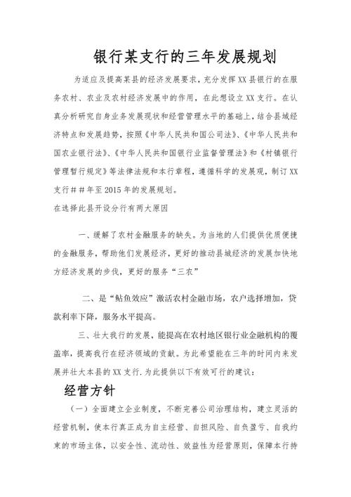 银行某支行的三年发展规划.doc