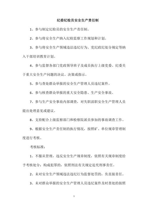 纪委纪检员安全生产责任制.doc