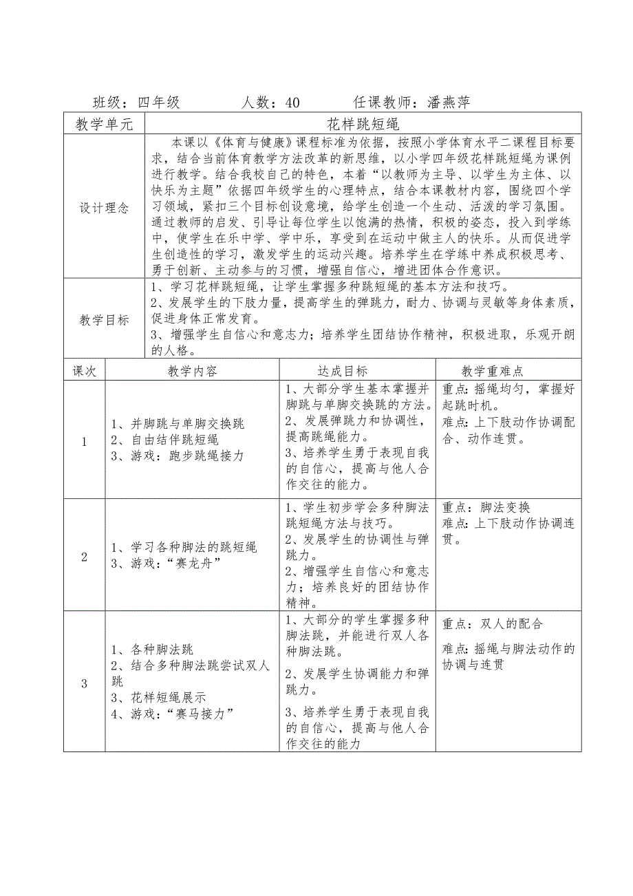花样跳短绳单元教学设计广州市荔湾区广雅小学潘燕萍.doc_第2页