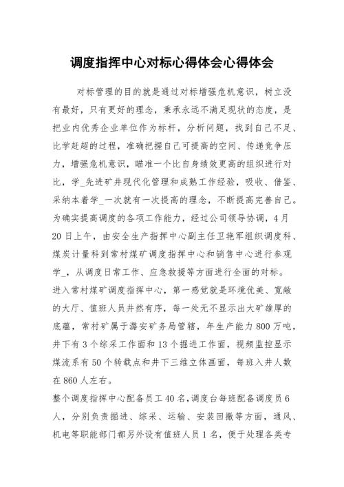 调度指挥中心对标心得体会心得体会.docx