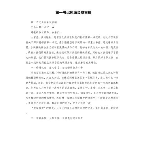 第一书记见面会发言稿.docx