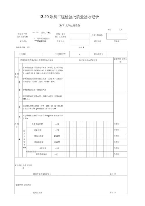 除臭4除臭臭气处理设备质量检验模板.doc