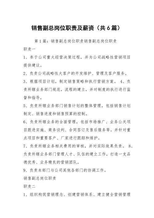 销售副总岗位职责及薪资共6篇.docx