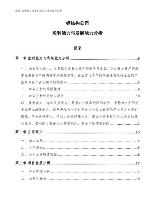 钢结构公司盈利能力与发展能力分析.docx