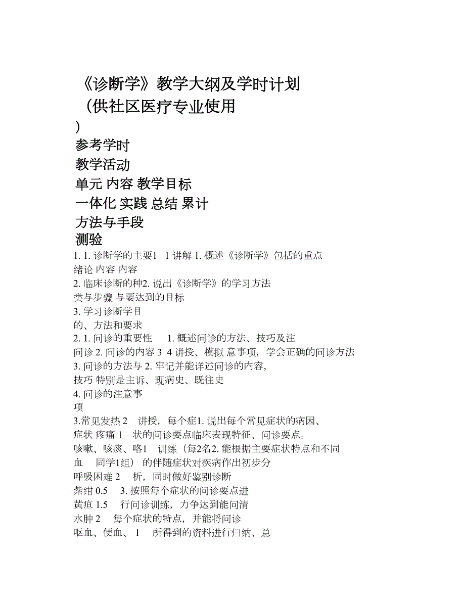 诊断学教学大纲及学时计划.doc_第1页