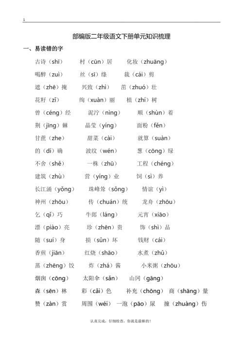 部编版二年级下册语文期末总复习知识大全.doc