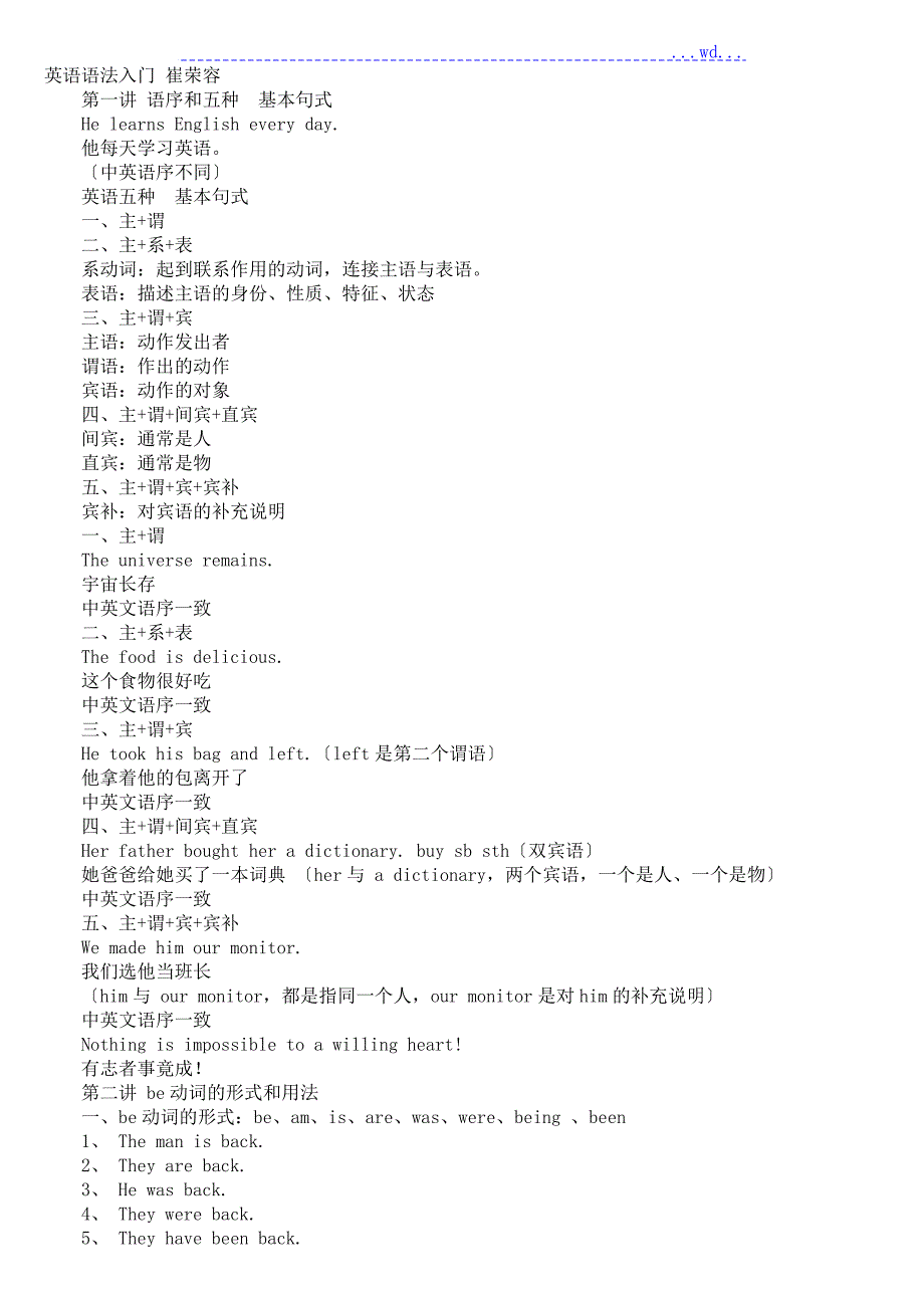 英语语法入门崔荣容已经整理可打印.doc_第1页