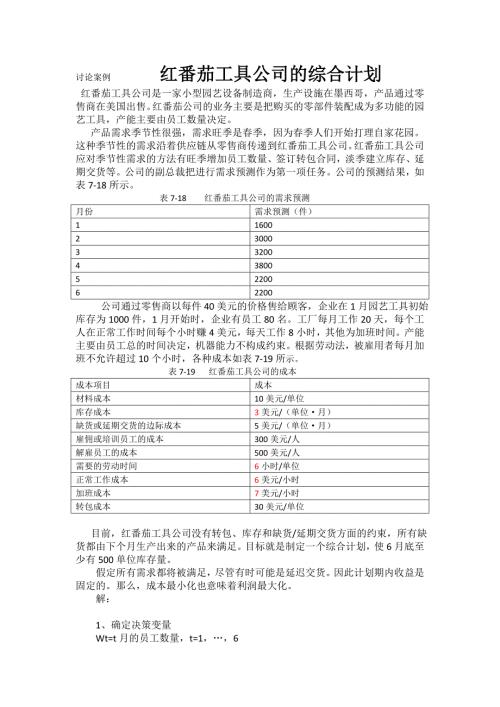 红番茄工具公司综合计划.doc