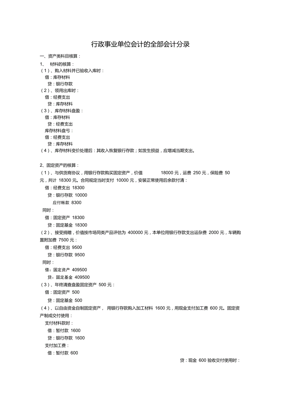 行政事业单位会计的全部会计分录.doc_第1页