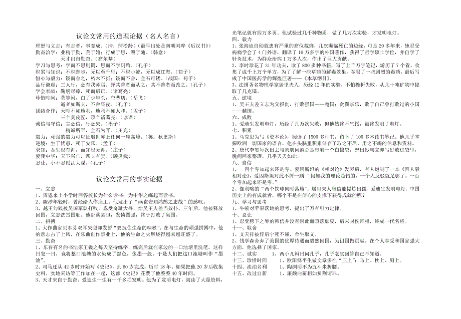 议论文常用道理论据和事实论据.doc_第1页