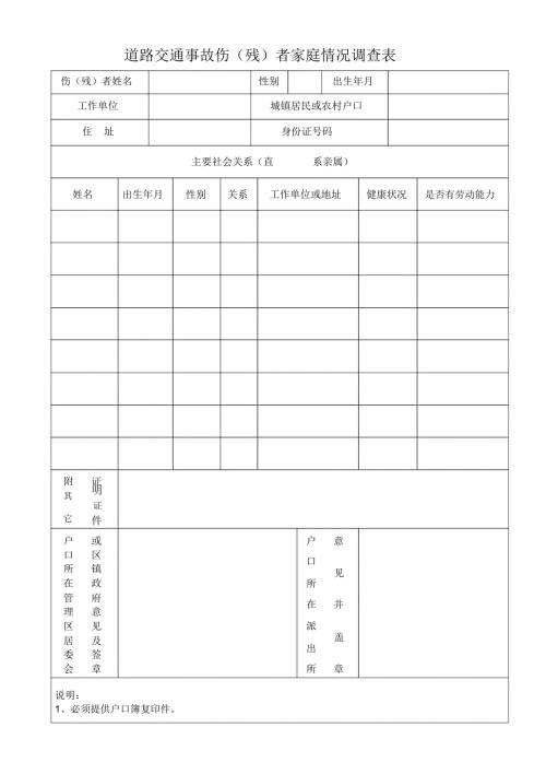 道路交通事故伤者家庭情况调查表.doc
