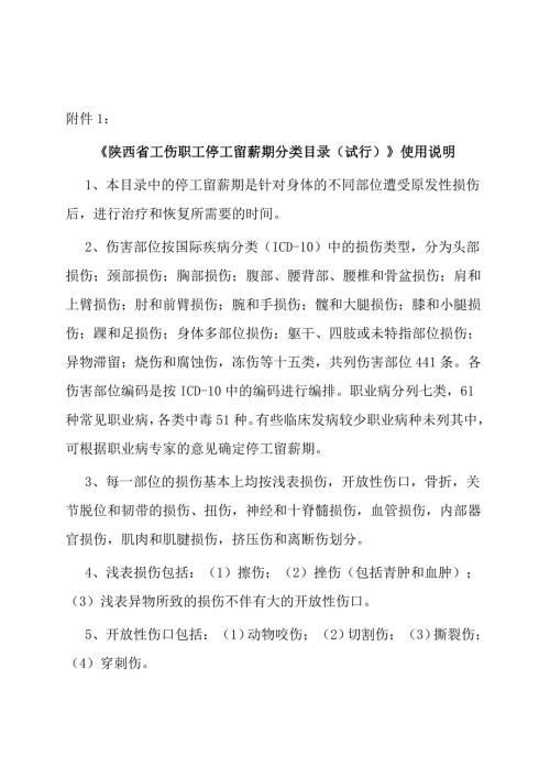 陕西省工伤职工停工留薪期分类目录试行使用说明.doc