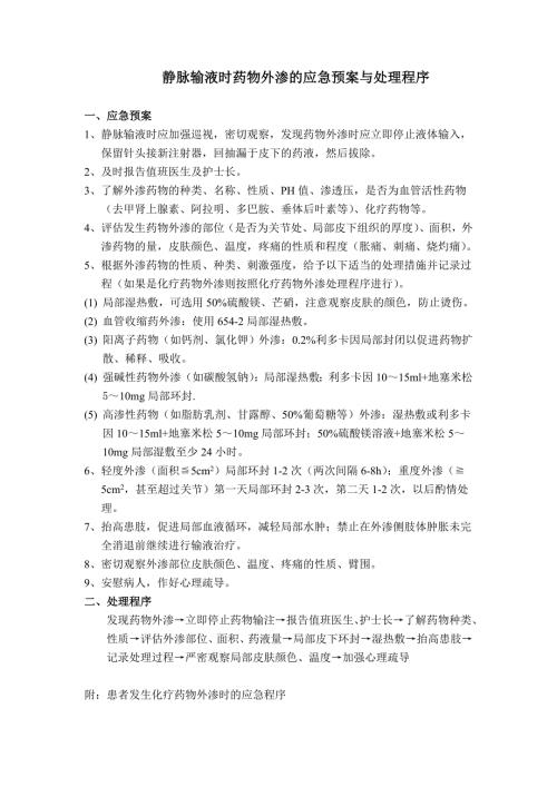 静脉输液时药物外渗的应急预案与处理程序.doc