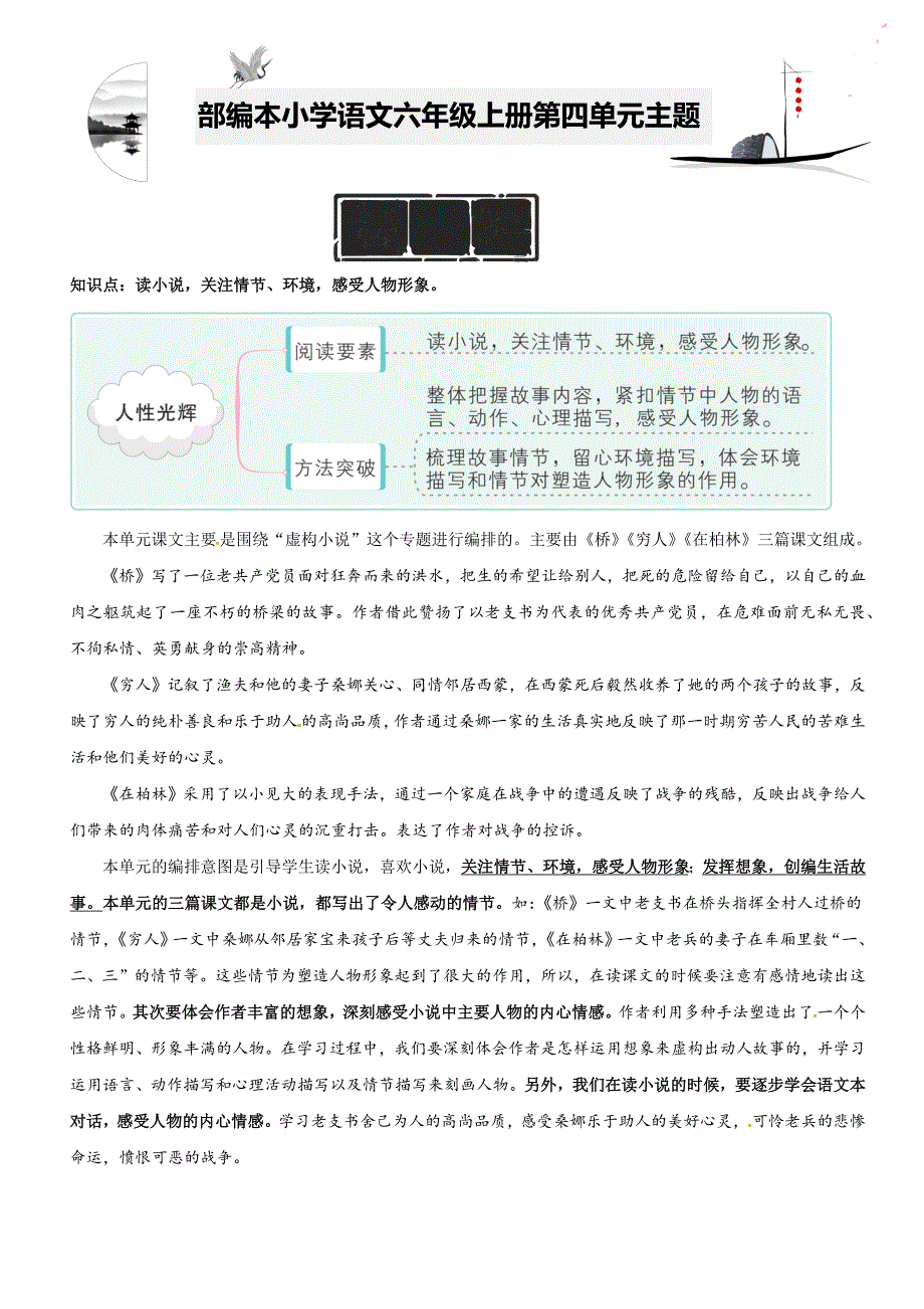 部编本小学语文六年级上册第四单元主题阅读知识梳理精选阅读.docx_第1页