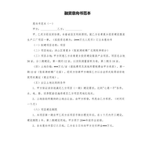 融资意向书范本.docx
