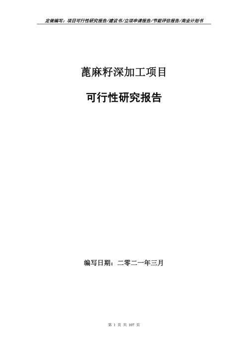蓖麻籽深加工项目可行性研究报告立项申请.doc