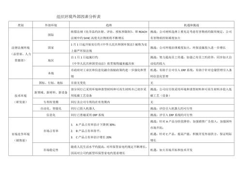 组织环境外部因素分析表实例.docx