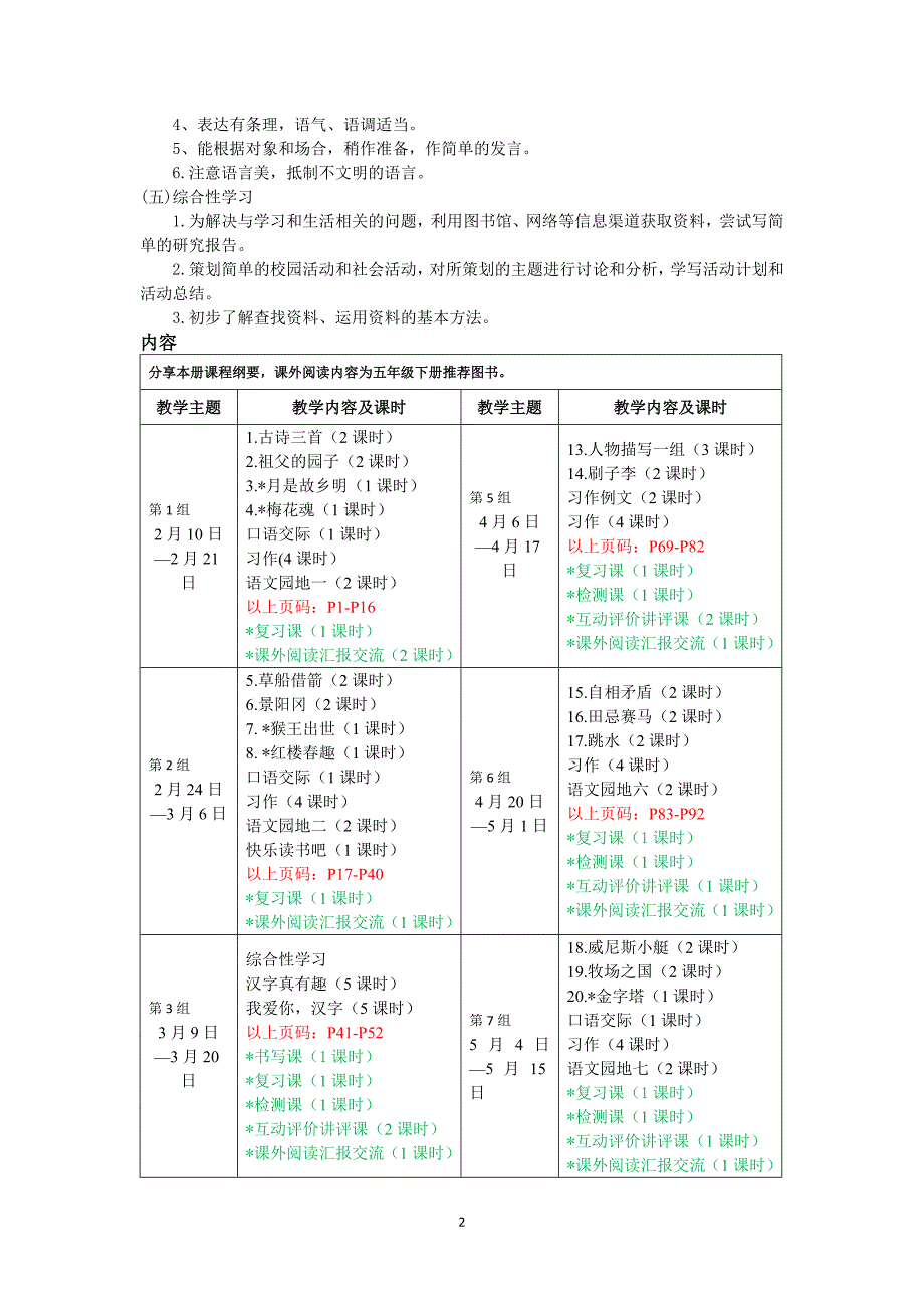 部编版五年级语文下册课程纲要2.doc_第2页