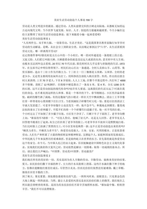 美好生活劳动创造个人事迹700字.docx