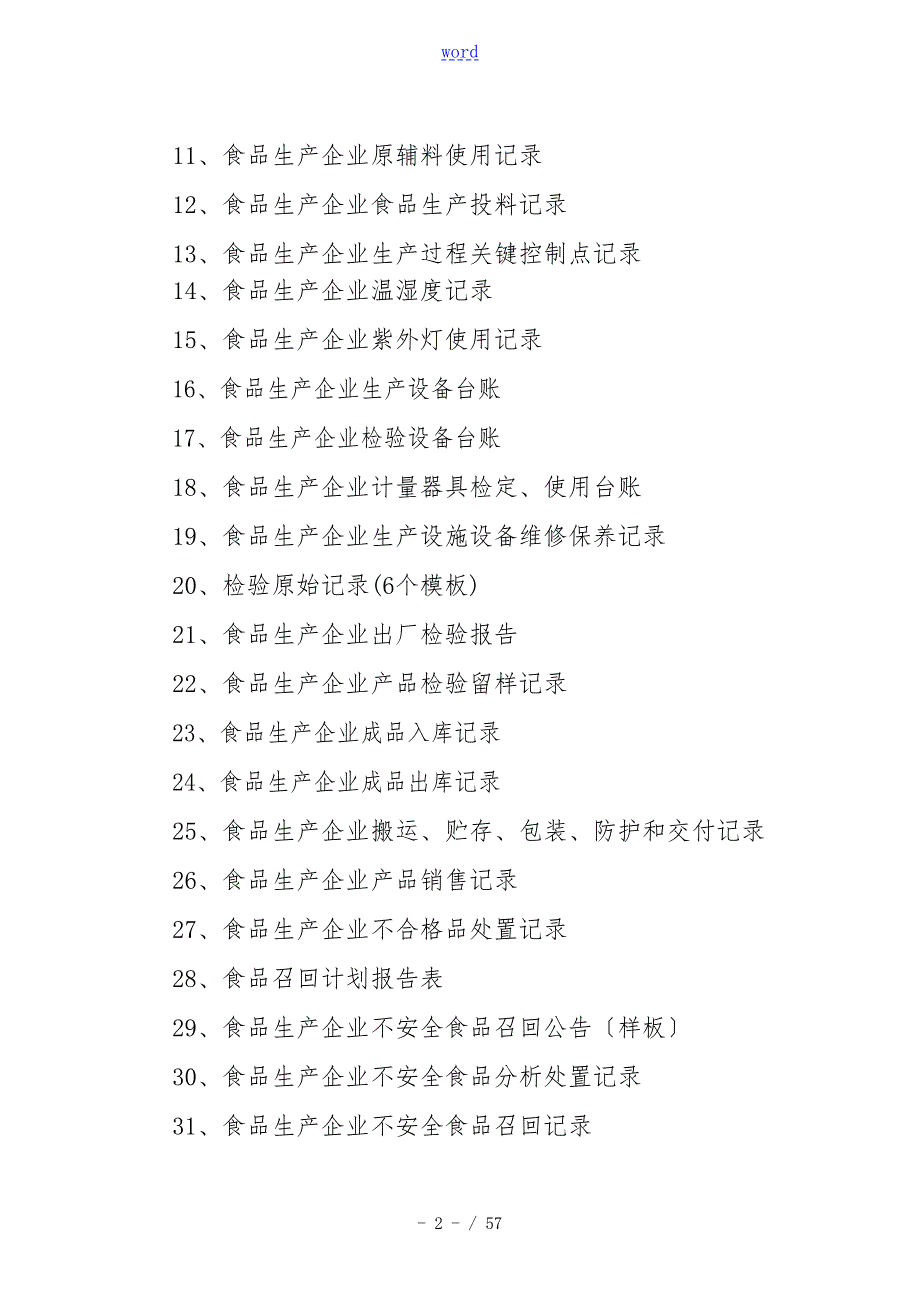 食品生产企业各项台账记录簿参考实用模板.doc_第2页