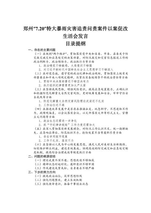 郑州7.20特大暴雨灾害追责问责案件以案促改民主生活会发言材料.docx