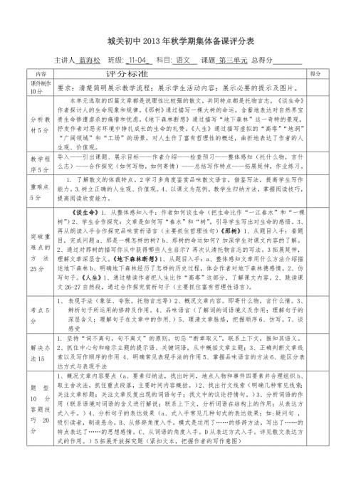 集体备课评分标准2.doc