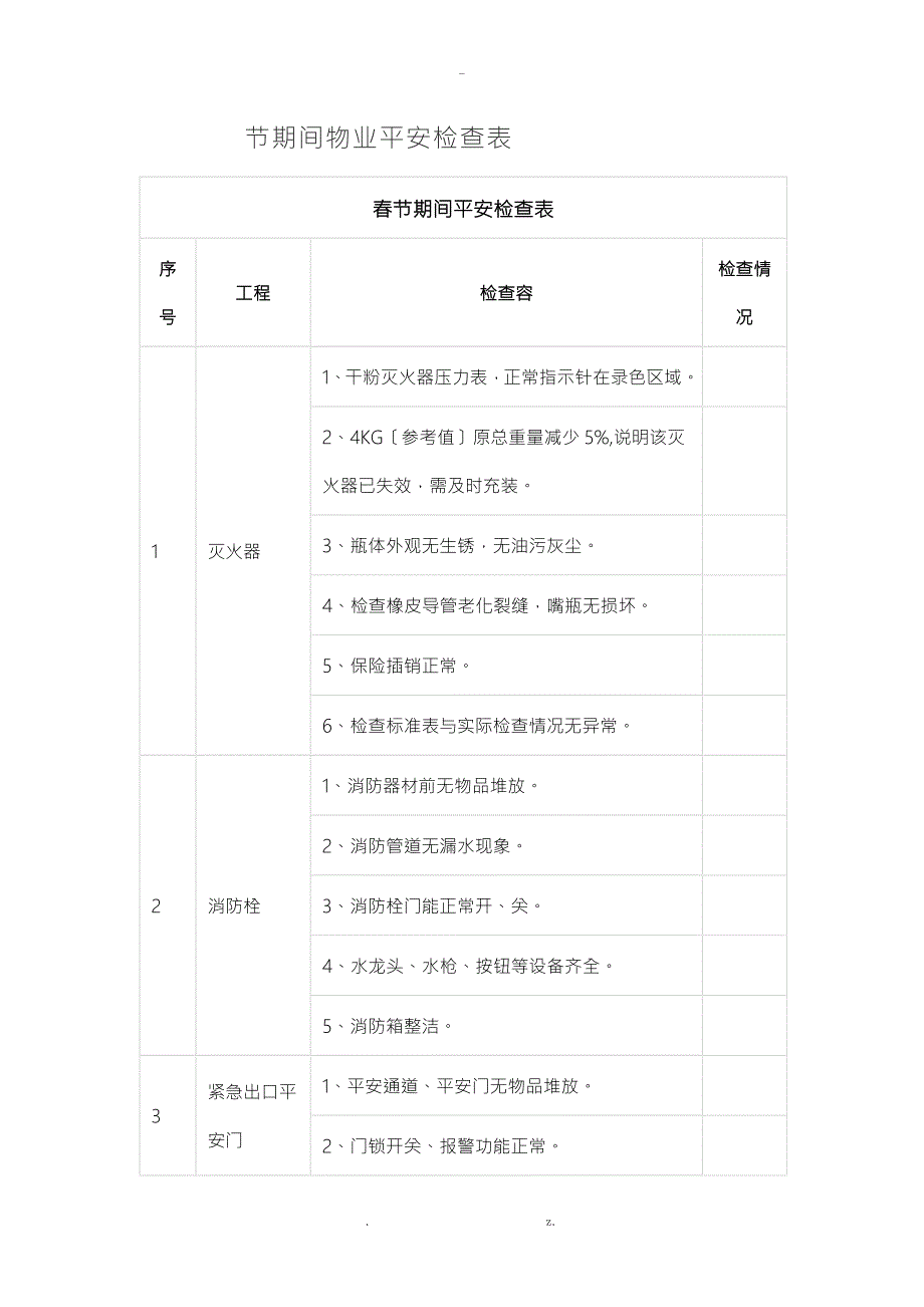 节期间物业安全检查表.doc_第1页
