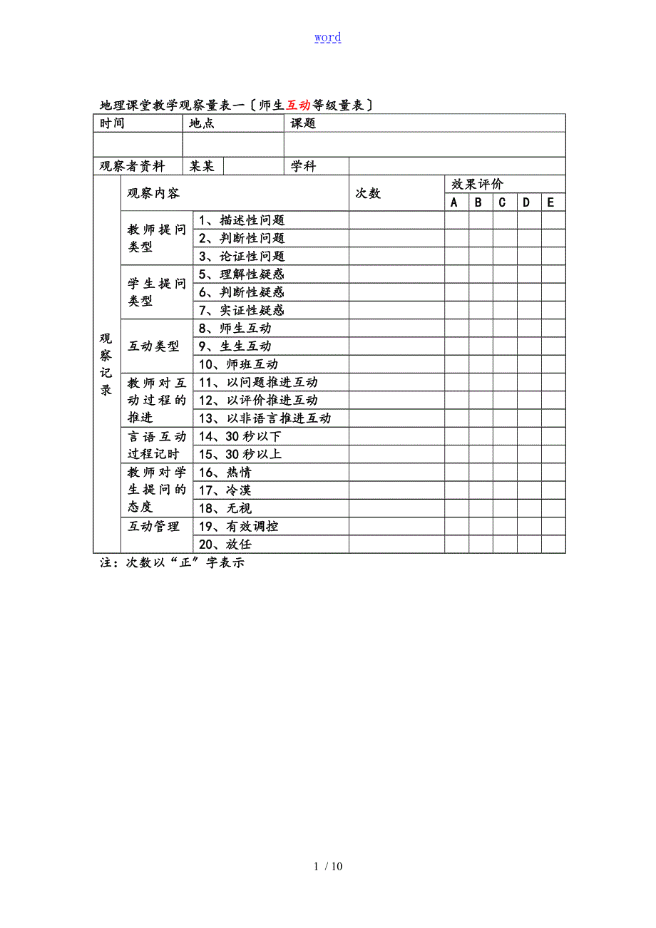 课堂观察量表范例.doc_第1页