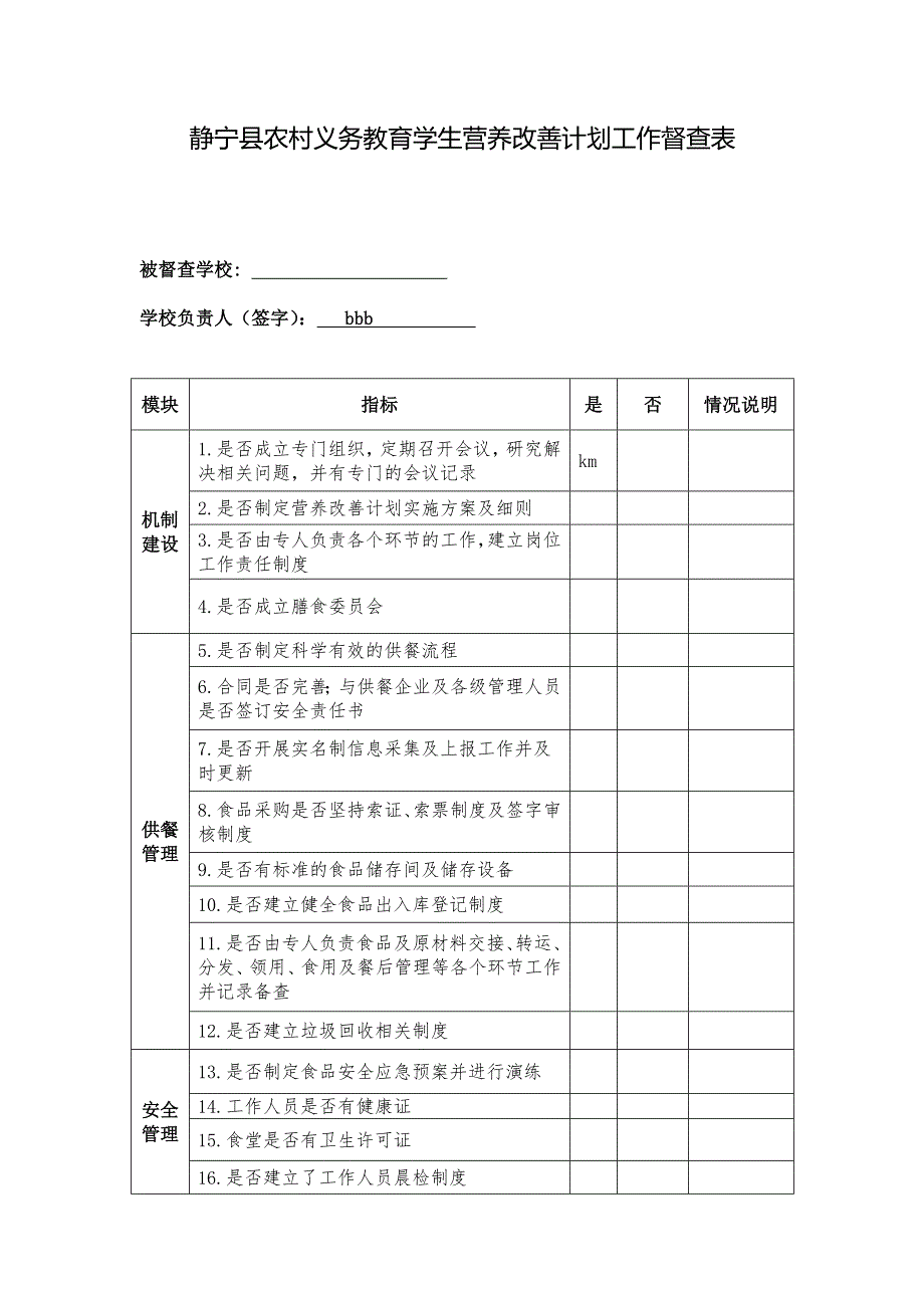 营养餐督查检查记录表.doc_第1页