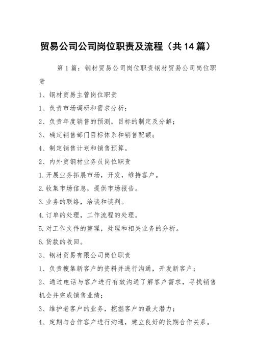 贸易公司公司岗位职责及流程共14篇.docx