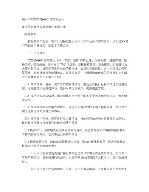 预算执行及其他财政财务收支审计实施方案参考模板.doc
