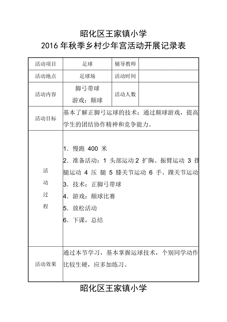 足球社团乡村少年宫活动记录表.doc_第3页