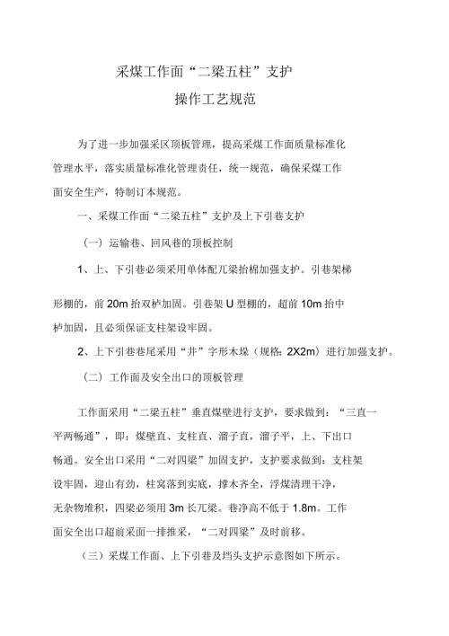 采煤工作二梁五柱支护操作工艺规范汇总.docx