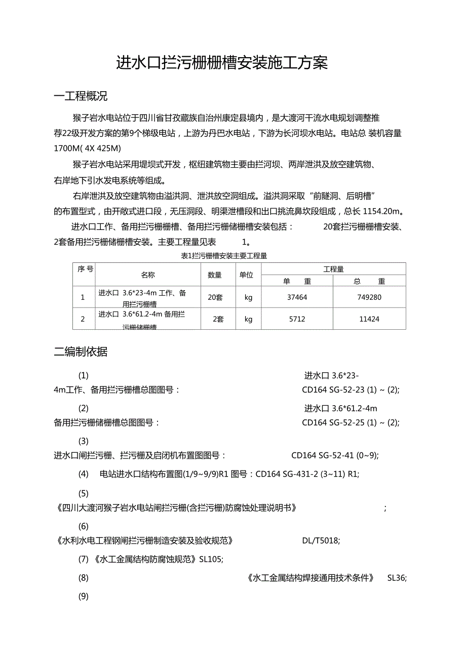 进水口拦污栅栅槽安装施工组织设计.doc_第1页