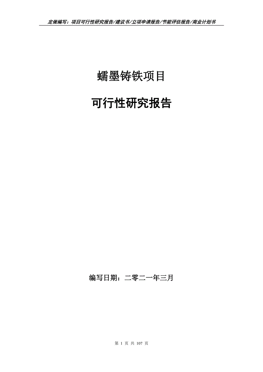 蠕墨铸铁项目可行性研究报告立项申请.doc_第1页