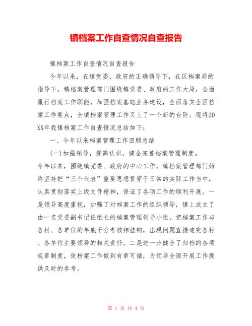 镇档案工作自查情况自查报告.doc