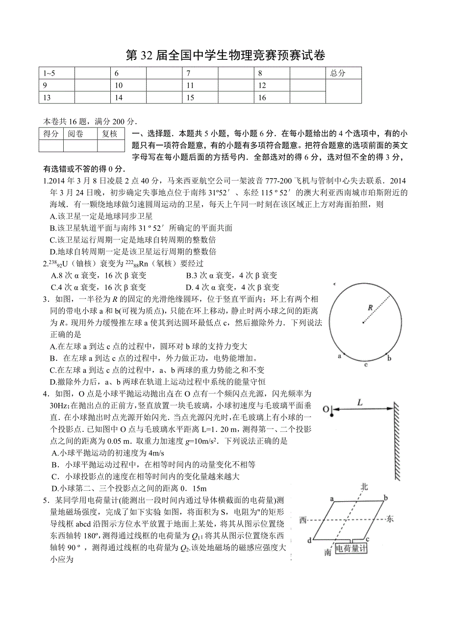 第32全国中学生物理竞赛预赛试卷及答案标准word版.doc_第1页