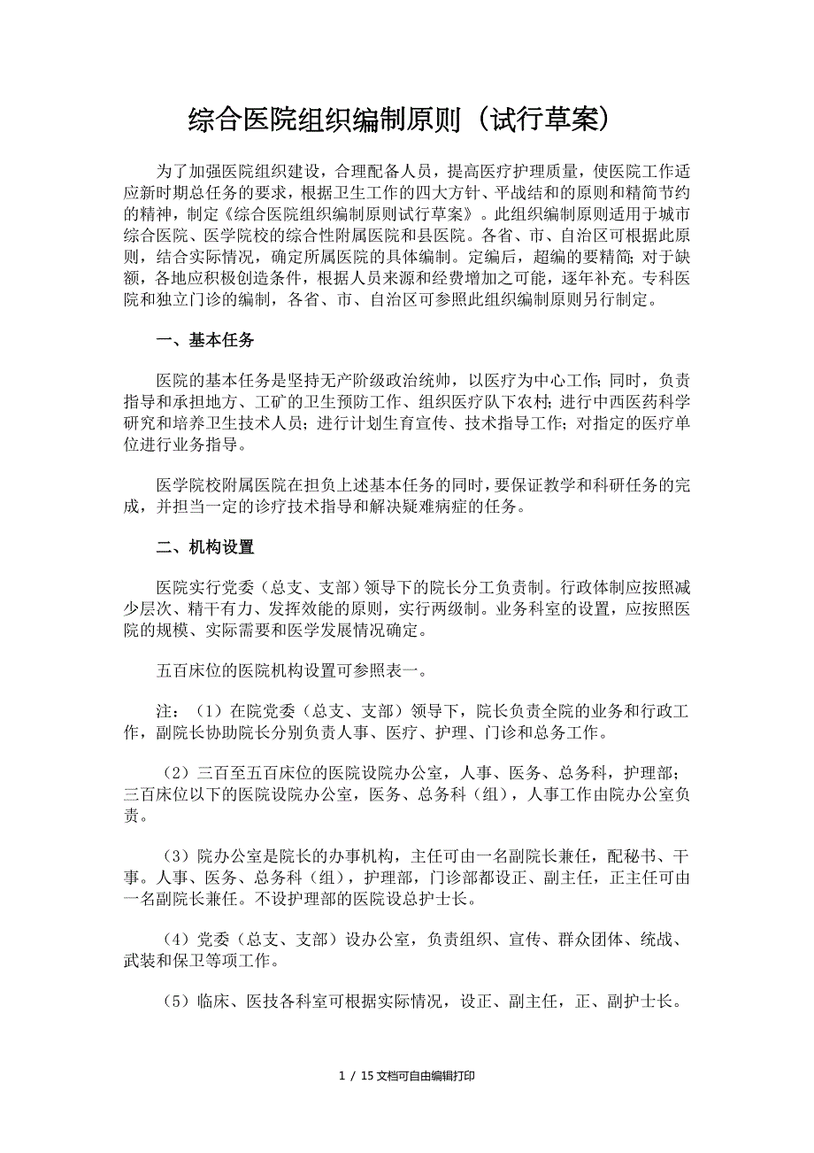 综合医院组织编制原则试行草案.doc_第1页
