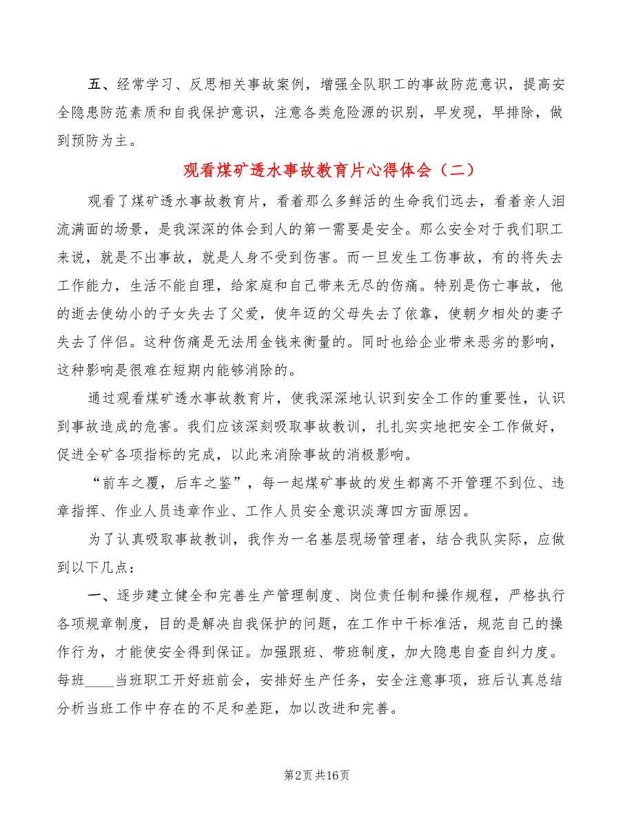 观看煤矿透水事故教育片心得体会8篇.doc_第2页