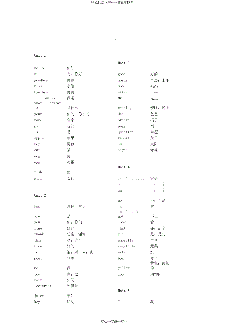 陕旅版小学英语词汇表完整分单元.docx_第1页