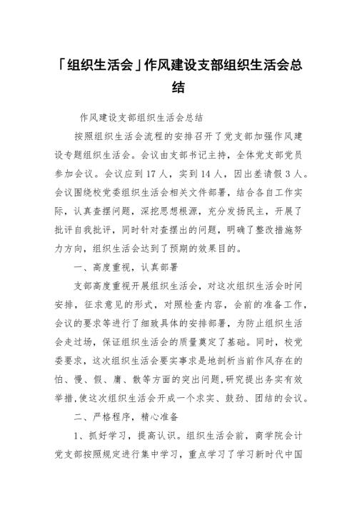 组织生活会作风建设支部组织生活会总结.docx