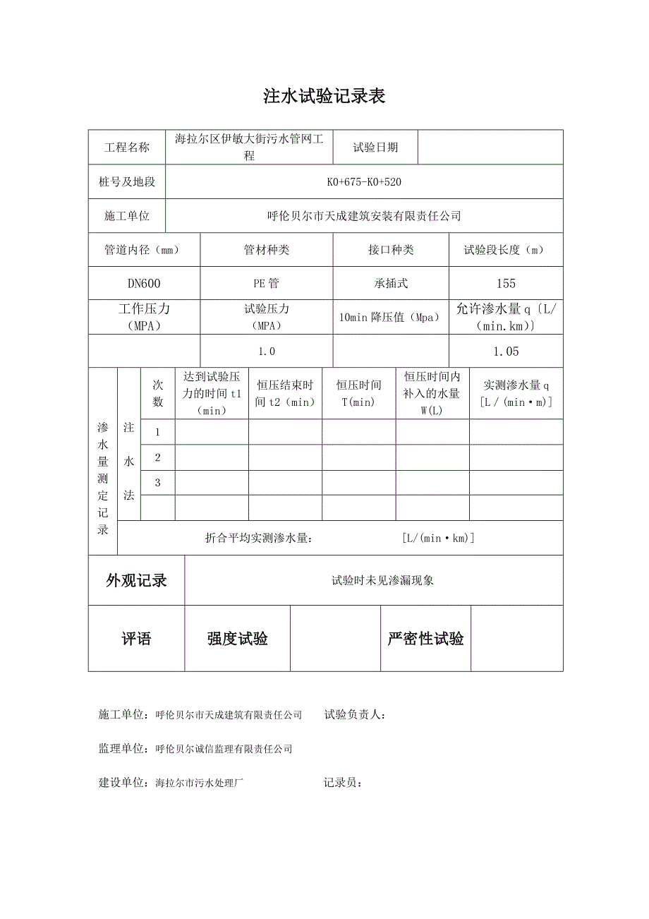 管道闭水试验记录表.doc_第2页