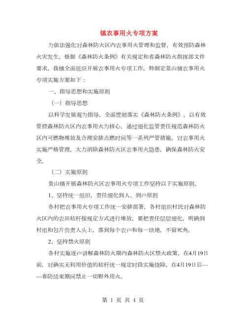 镇农事用火专项方案.doc